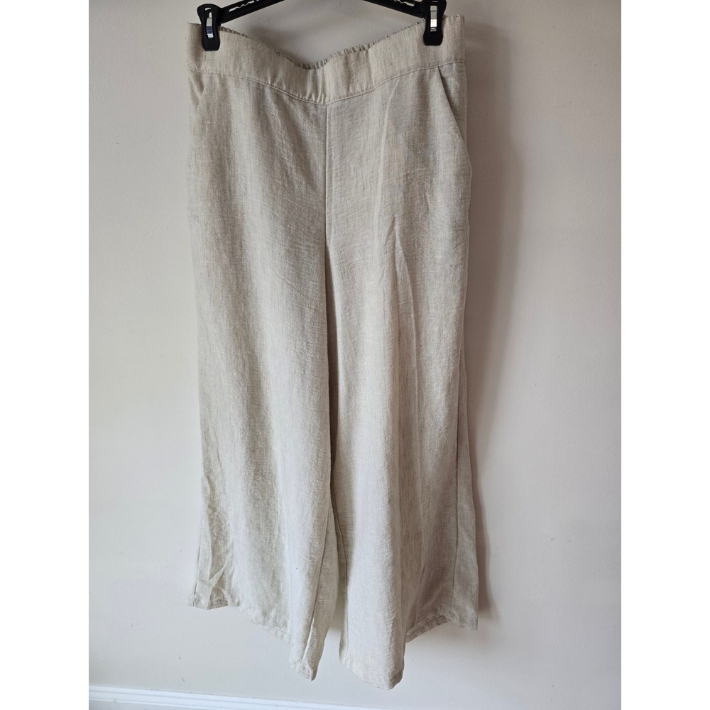 Adrianna Papell Oatmeal Beige Wide Leg Textured Pants Elastic Back Size M